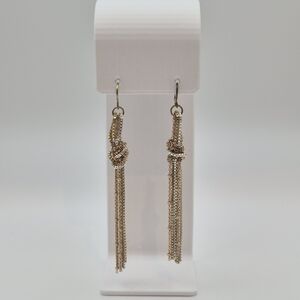 Mixed Metal Knot Tassel Dangle Earrings Gold Silver Tone Chain Drop Vntg Style